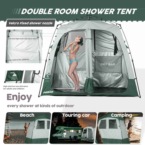 Vista 20 de Porayhut Camping Shower Tent Deluxe Changing Room Easy Set Up Privacy Shelter,Large Toilet Tent with Floor Drain Design for Beach, Camping,Hiking