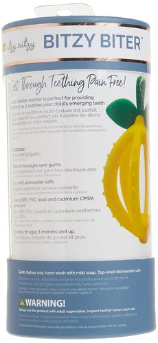 Vista 5 de Itzy Ritzy - Cepillo de dientes para dentición y entrenamiento de silicona, sin BPA, mordedera Bitzy Biter en forma de limón, con múltiples texturas