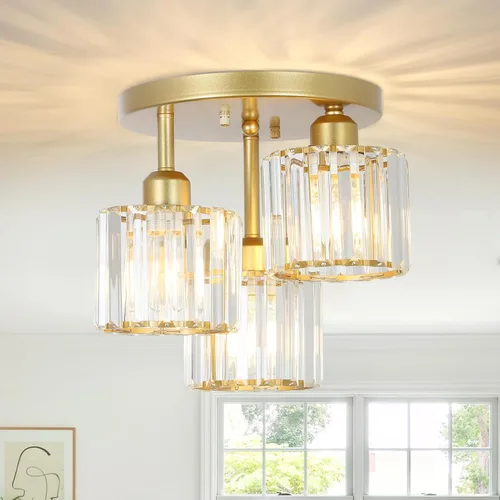 Vista 14 de PAUFUL Lámpara de Techo Semiempotrada de Cristal, Lámparas de Techo Modernas de 3 Luces Cerca del Techo, Lámparas de Cocina Negras con Pantalla