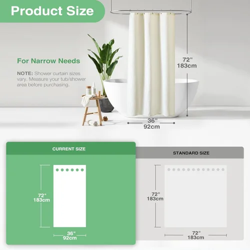 Vista 135 de Cortina de ducha de tela Dynamene verde oscuro - Cortinas de baño de tela de nido de abeja texturizadas resistentes, juego de cortinas de baño