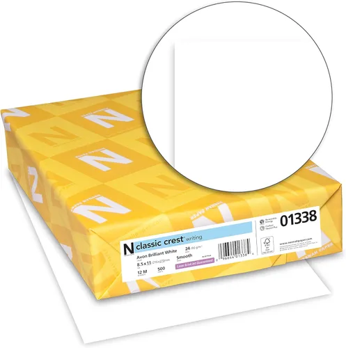 Neenah Paper 01338 CLASSIC CREST - Papel de escritura, 24 libras, brillo 93, 8 1/2 x 11, blanco Avon, 500 hojas