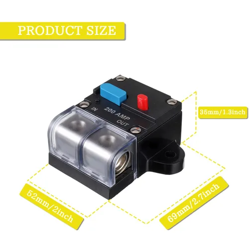 Vista 5 de Disyuntor de circuito reiniciable de 200 A, recuperación automática de 200 amperios con botón de reinicio manual para protección de audio