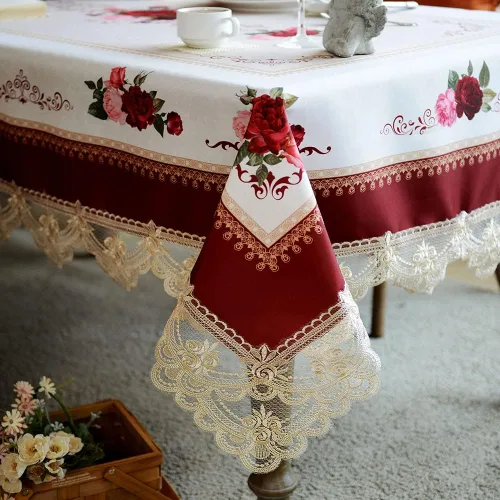 Vista 11 de SUTAVIA Mantel de Mesa Bordado con Encaje, Cubierta de Mesa Rectangular Estilo Granja, Mantel de Macramé Clásico Oblongo con Decoración Floral