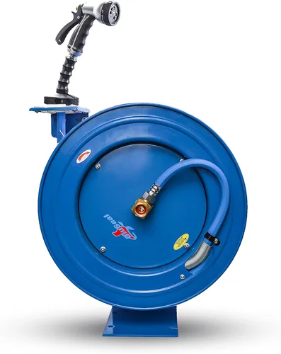 Vista 8 de BluSeal BSWR1250HRS Carrete de manguera retráctil con manguera de goma para agua caliente de 1/2" x 50', entrada de 6', montaje giratorio