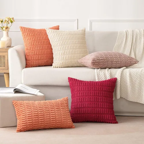 Vista 3 de MIULEE- Juego de 2 fundas decorativas de pana suave para cojín; diseño a rayas estilo bohemio, moderno, rural; decoración de verano para el hogar