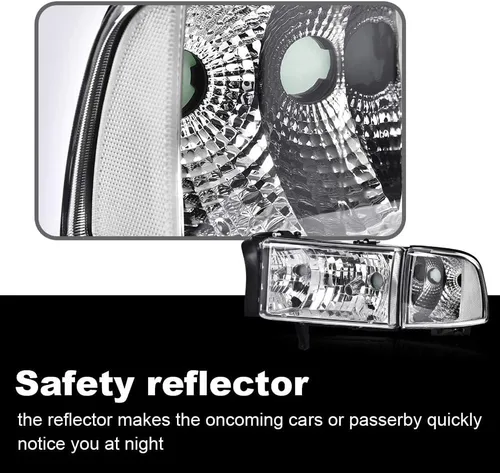 Vista 6 de CNNELL Faros compatibles con Dodge Ram 1500 2500 3500 1994-2002. Faros para conductor y pasajero con lente transparente y carcasa cromada. Reflector