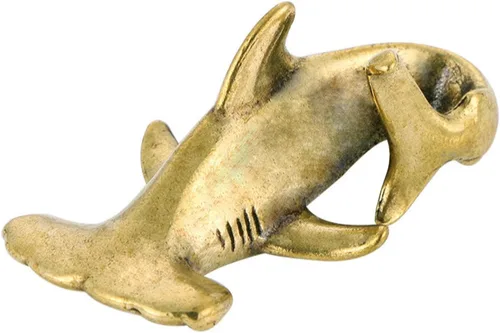 Decoración de latón animal, 1.9 x 1.1 in, cabeza de martillo, tiburón, adorno de latón antiguo para escritorio, té para mascotas