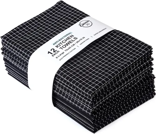 Encasa XO Juego de toallas de cocina de algodón, paño de mano y té para limpieza y secado rápido, XL 28 x 18 pulgadas (paquete de 12) altamente