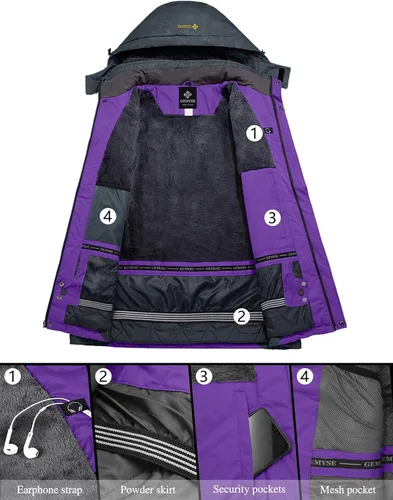 Vista 3 de GEMYSE - Chaqueta de esquí y nieve para mujer diseño impermeable y resistente al viento para invierno