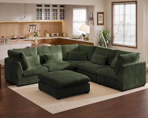 Vista 55 de Sofá modular de felpilla de 77 pulgadas, sofá modular de nube lavable con otomana, sofás seccionales de 3 plazas para sala de estar, cubierta