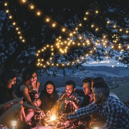 Vista 5 de Guirnalda de luces de estrellas que funcionan con pilas, 20 pies, 40 luces LED parpadeantes, color blanco cálido, linda luz colgante de hadas