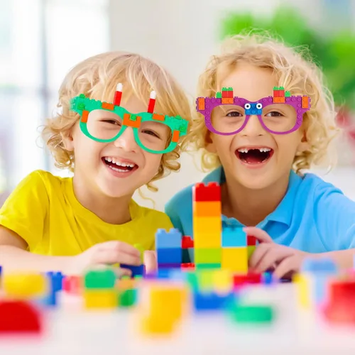 Vista 3 de Hooqict 9 piezas de ladrillos de construcción DIY gafas bloques de construcción juegos para niños Bloque de construcción creativo recuerdos