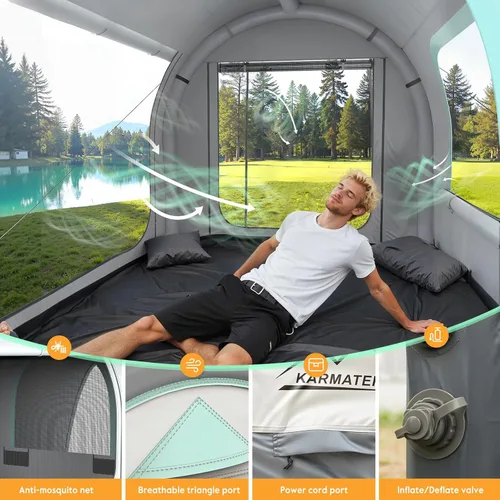 Vista 10 de Inflatable SUV Tent for Camping, Large Quick Setup Blow Up Tents, 6-Person Tent with Detachable Car Attachment, Tents with Storage Bag &Projection