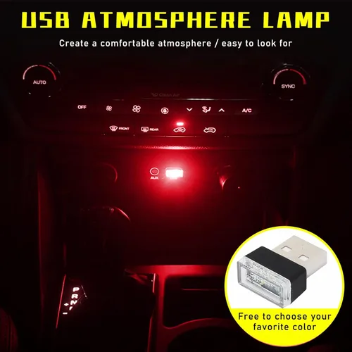 Vista 4 de Augeny 4 PCS Lámpara de Atmósfera Interior de Coche LED USB, Luz Nocturna Decorativa Enchufable USB, Kit de Iluminación Ambiental Portátil