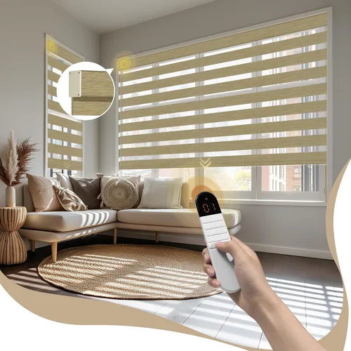 Vista 10 de Boolegon Persianas de cebra motorizadas con control remoto, persianas enrollables de cebra para ventanas con 95% de oscurecimiento, persianas