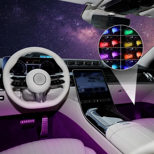 Vista 7 de Luces interiores para automóvil, control de aplicación, luces LED inteligentes para automóvil, 48 luces LED multicolor, luces interiores LED