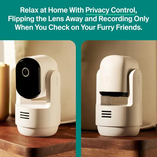 Vista 7 de Arlo Essential - Cámara para mascotas con panorámica e inclinación para interiores - 2K, enchufable, detección de animales, detección de audio