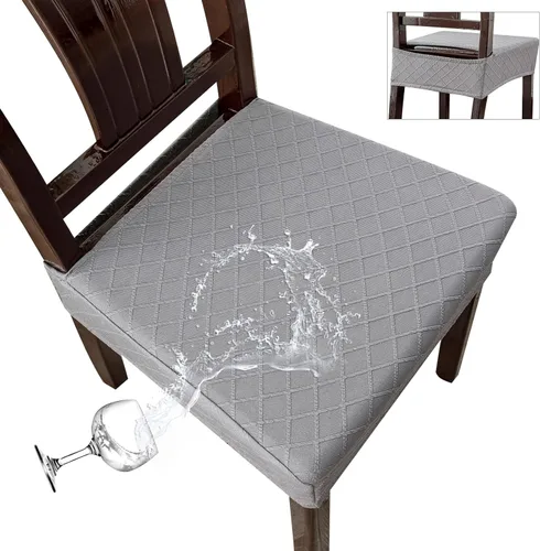 Vista 26 de Genina Juego de 2 fundas de asiento impermeables para sillas, fundas de asiento para sillas de comedor para cocina, fundas elásticas de jacquard