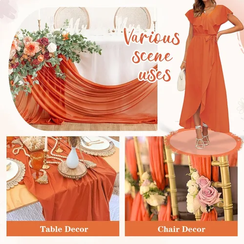 Vista 2 de The Yard - Tela transparente de gasa naranja quemada de 10 yardas, decoración de corredor de boda, decoración de despedida de soltera Naranja quemado