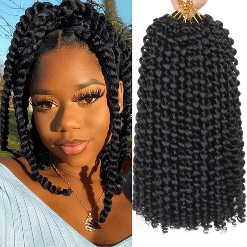 Leeven Cabello de Crochet con Ondas de Agua de 12 Pulgadas Para Passion Twists 2 Paquetes Cabello Corto Bob Passion Twist para Butterfly Locs Negro