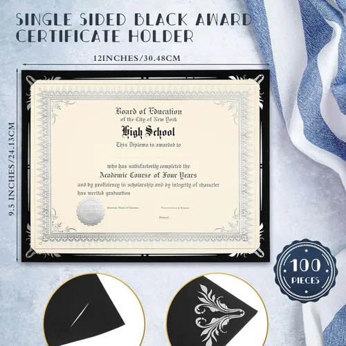 Vista 2 de Fainne 100 juegos de papel para certificados, kit de soportes para premios de una cara con borde de lámina para cubiertas de certificado de 8.5 x