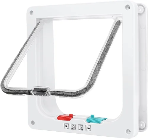 Puerta para Gatos, Puerta de Seguridad para Mascotas con Cerradura de 4 Vías, Resistente a la Intemperie y de Fácil Instalación, Puerta con Solapa