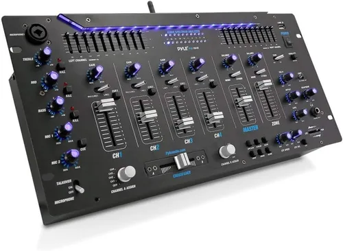 Pyle Controlador DJ mezclador de 6 canales con Bluetooth, sistema de mezcla digital de sonido profesional con iluminación LED, controles
