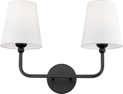 Vista 32 de Luz de Tocador de Baño de 2 Luces, Candelabro de Pared Doble Dorado Cepillado con Pantalla de Tela Blanca Abierta, Candelabros Modernos