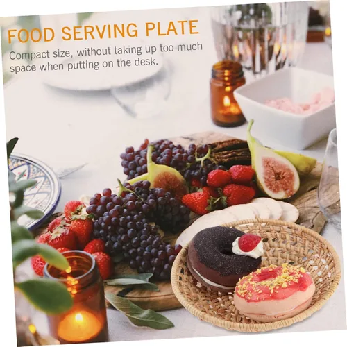 Vista 2 de Bandeja de mimbre para servir de ratán, cesta de pan tejida de mimbre, plato de mimbre para aperitivos de galletas, cenas, mesas de café, desayuno