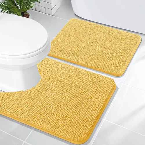 Vista 21 de OLANLY Juego de 2 alfombras de baño de felpilla suave y absorbente, antideslizantes, de secado rápido, lavables a máquina, accesorios de decoración
