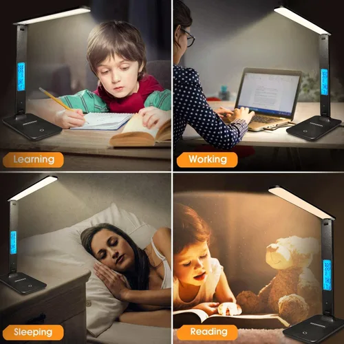 Vista 10 de LAOPAO Lámpara de escritorio con cargador inalámbrico: puerto de carga USB, lámpara de mesa con reloj, lámparas de escritorio para el hogar