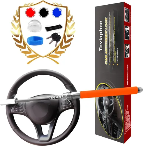 Vista 8 de Tevlaphee Cerradura de volante para automóviles, bloqueo de rueda, bloqueo antirrobo del vehículo, abrazadera de longitud ajustable, doble gancho