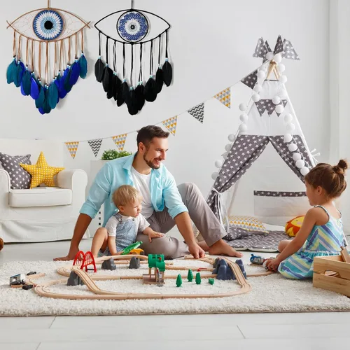 Vista 2 de Holmgren 2 atrapasueños de mal de ojo, decoración hecha a mano contra el mal de ojo para pared, decoración de apartamentos, amuleto de buena suerte