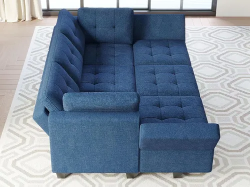 Vista 5 de Belffin Sofá Seccional Modular con Almacenamiento Sofá Cama Seccional Modular para Sala de Estar Azul