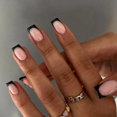 Vista 21 de 30 Uñas Postizas de Punta Francesa Negra a Presión, Uñas de Almendra Cortas para Presionar, Uñas Postizas Cortas en Forma de Almendra, Uñas