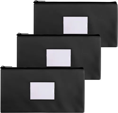 Bolsas de dinero negras con cremallera para dinero en efectivo, 11.25 x 6.25 pulgadas, paquete de 3, bolsas de depósito bancario, bolsas de dinero