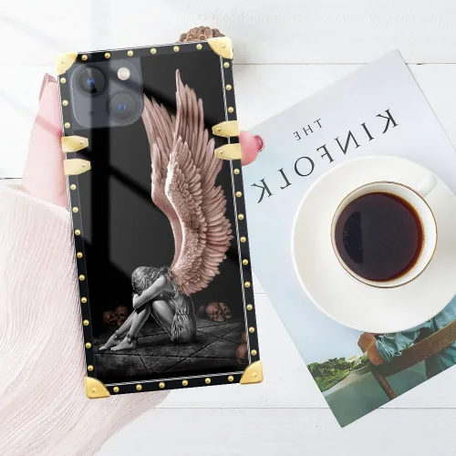 Vista 4 de DAIZAG Funda compatible con iPhone 14 Pro Max, funda de Angel Wings Girl para iPhone 14 Pro Max, decoración de metal de TPU suave a prueba de golpes