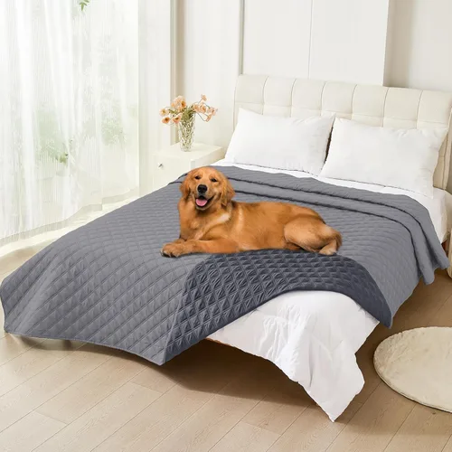 Vista 127 de Smiry Funda impermeable para cama de mascota, suave y lavable, para muebles, cama, sofá, reversible, a cuadros (30 x 53 pulgadas, color beige/beige)