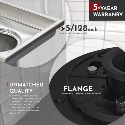 Vista 3 de WEBANG - Drenaje de piso cuadrado de 4 pulgadas con brida, rejilla de patrón quadrato extraíble, acero inoxidable SUS 304 de grado alimenticio