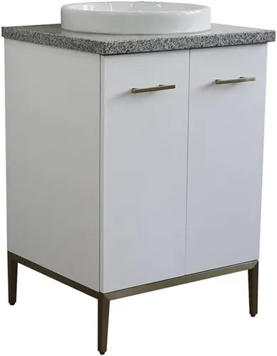 Vista 6 de Tivoli - Lavabo redondo individual de madera maciza de 25 pulgadas en piedra de granito blancogris