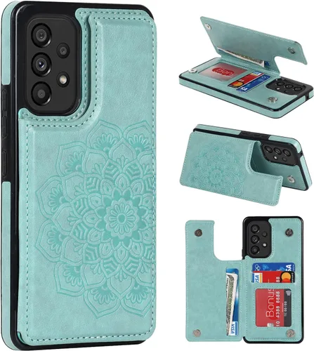 Vista 13 de UEEBAI Funda para Samsung Galaxy A53 5G, funda de cuero PU de lujo con [dos cierres magnéticos] [ranuras para tarjetas] Función de atril Durable A