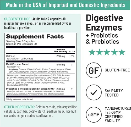 Vista 5 de NatureWise [1 enzimas digestivas + probióticos y prebióticos - 60 cápsulas [suministro para 30 días] + [1] probióticos 60 mil millones de UFC +