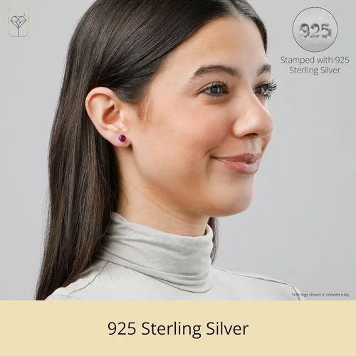 Vista 2 de 925 Sterling Silver Cushion Cut Gemstone Stud Earrings for Women 6MM Hypoallergenic Birthstone Stud Earrings Anti Tarnish Silver Earring Studs by