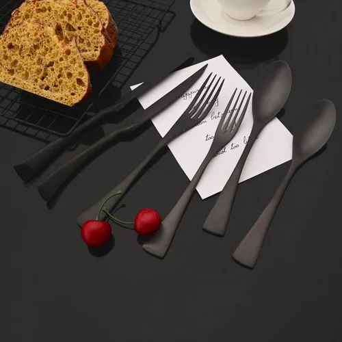 Vista 2 de JASHII Juego de cubiertos de lujo cepillado de 48 piezas, juego de cubiertos de acero inoxidable negro mate, servicio para 8, utensilios