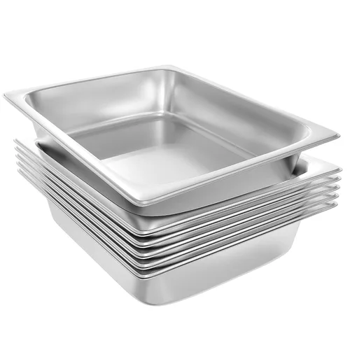 Vista 7 de EGGKITPO Bandejas de Mesa de Vapor de Tamaño Completo Paquete de 6 de 2.5 Pulgadas Bandejas de Acero Inoxidable para Restaurante Bandejas de Comida
