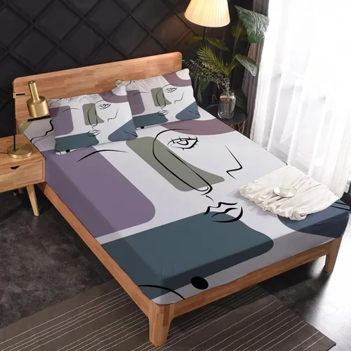 Vista 2 de Sábanas abstractas tamaño individual – Sábanas de cama geométricas modernas, microfibra suave y bolsillo profundo, sábanas y fundas de almohada