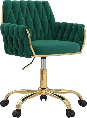 Vista 16 de Silla de tocador moderna de terciopelo para oficina en casa, silla giratoria de 360° de altura ajustable para maquillaje con base dorada y respaldo
