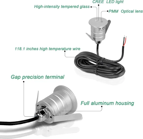 Vista 5 de Luces LED empotrables para escalón de cubierta, 12 V CA/CC 3000 K LED de bajo voltaje, IP67 impermeable 1 W Mini en el suelo para jardín, césped