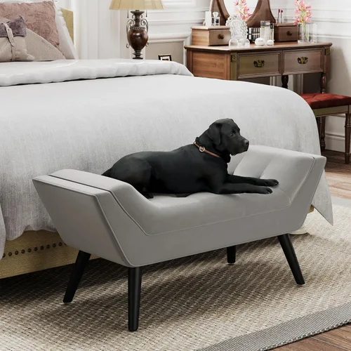 Vista 33 de Andeworld Banco de cama tapizado copetudo, taburete otomano de entrada, banco otomano de dos plazas (gris oscuro)