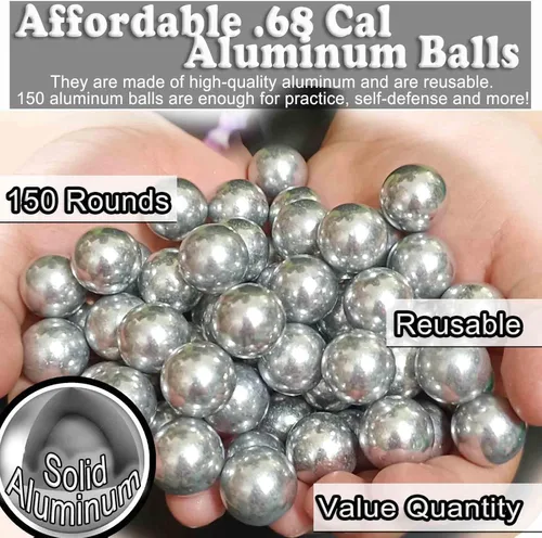 Vista 4 de Bolas de aluminio calibre 68 de 150 quilates, 68 bolas de calibre para Byrna SD/LE/TCR/MAX, para suministro de sal S2/Pistelle X-68, 0.26 oz